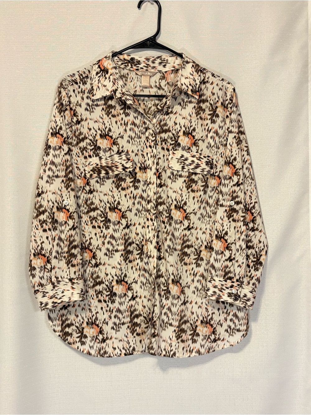 White Stag Cream, Brown & Orange Printed Long-Sleeve Blouse